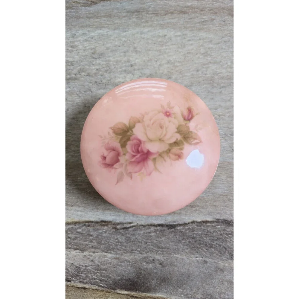 Vintage Genuine Italian Alabaster Hand Carved Pink Floral Trinket Jewelry Box